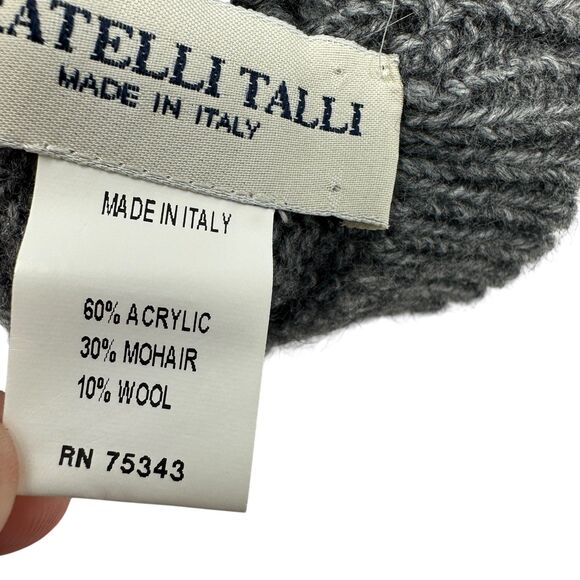 Fratelli Talli Italy Grey Acrylic Wool Mohair Blend Ribbed Beanie - Picture 3 of 4
